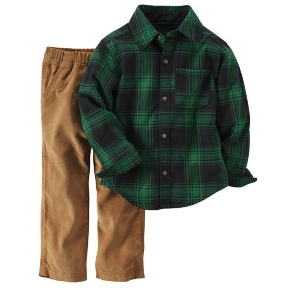 Carter's Green Plaid Shirt & Brown Corduroy Pants